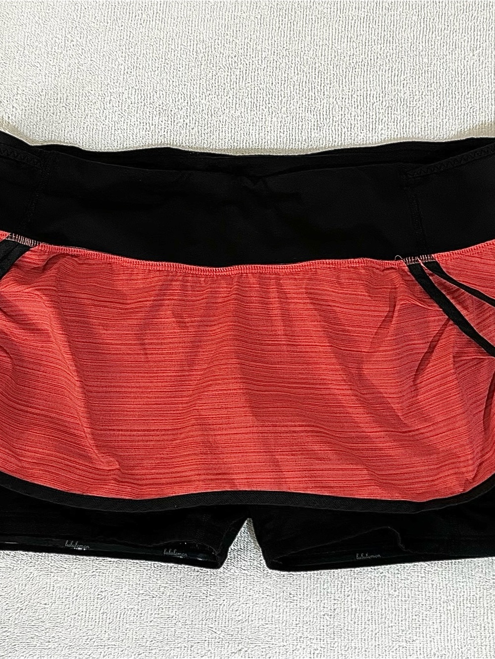 Lululemon Black Waistband Coral Stripe Women’s Athletic Shorts
